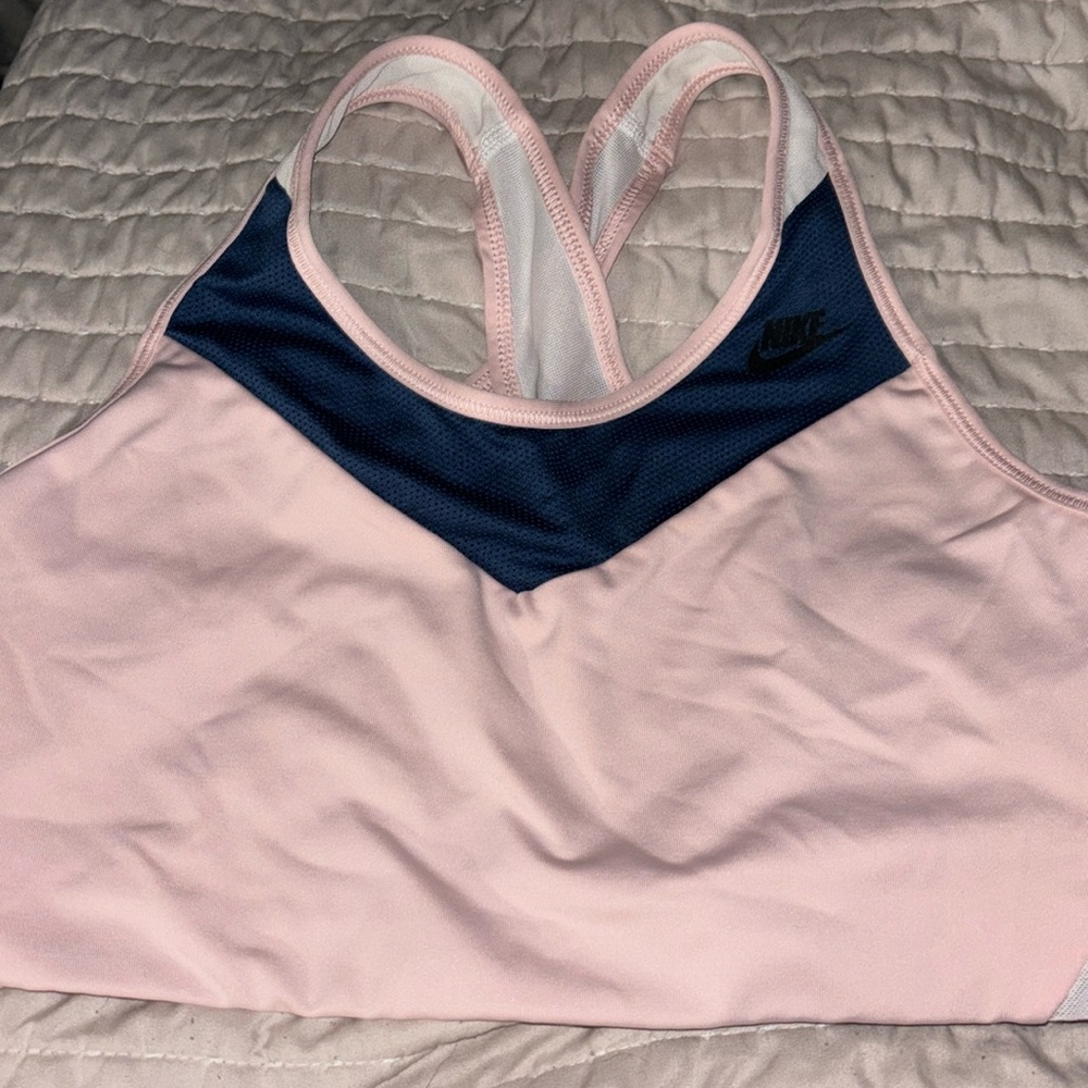 nike pink and navy razerback sports bra